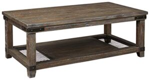 signature design by ashley danell ridge rustic rectangular coffee table with iron accents, brown
