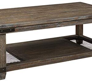 Signature Design by Ashley Danell Ridge Rustic Rectangular Coffee Table with Iron Accents, Brown