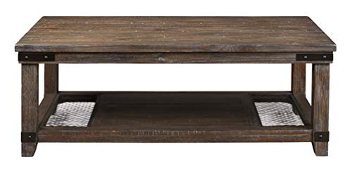 Signature Design by Ashley Danell Ridge Rustic Rectangular Coffee Table with Iron Accents, Brown