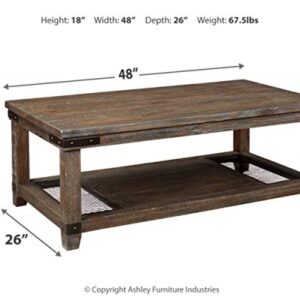 Signature Design by Ashley Danell Ridge Rustic Rectangular Coffee Table with Iron Accents, Brown