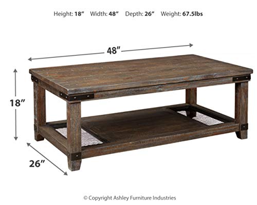 Signature Design by Ashley Danell Ridge Rustic Rectangular Coffee Table with Iron Accents, Brown