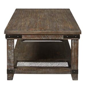 Signature Design by Ashley Danell Ridge Rustic Rectangular Coffee Table with Iron Accents, Brown