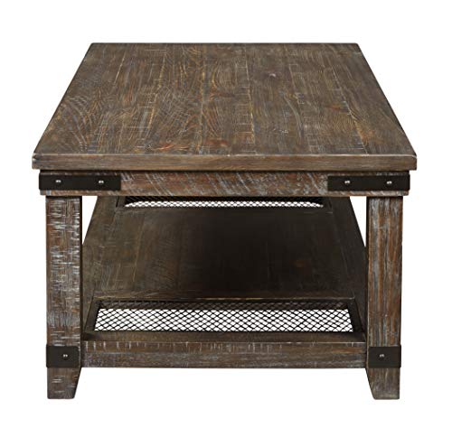 Signature Design by Ashley Danell Ridge Rustic Rectangular Coffee Table with Iron Accents, Brown