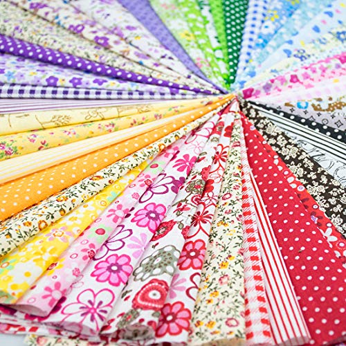 Foraineam 50 Pieces Assorted Cotton Craft Fabric Bundle 8" x 8" (20cm x 20cm) Printed Patchwork Squares for DIY Sewing Quilting Scrapbooking