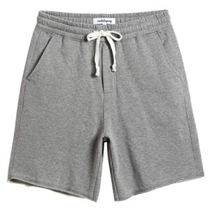 caloleyng mens cotton 8" long casual lounge fleece shorts pockets jogger athletic workout gym sweat shorts lightgrey