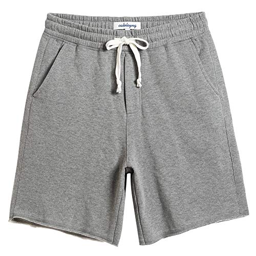 caloleyng Mens Cotton 8" Long Casual Lounge Fleece Shorts Pockets Jogger Athletic Workout Gym Sweat Shorts Lightgrey