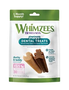whimzees by wellness puppy natural dental chews for dogs, long lasting treats, grain-free, freshens breath, extra small/small breed, 30 count