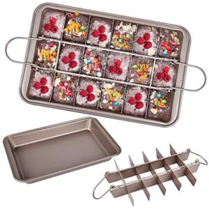 brownie pans with dividers, non stick brownie baking pans, baking pan with built-in slicers solutions, 18 pre-cut brownie pans, rectangular cake pans square molds for oven baking bread, 12 by 8 inches
