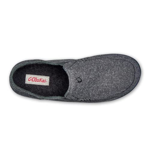 OLUKAI Moloa Hulu Men's Wool-Blend Slippers, Soft & Heathered Knit Slip On Shoes, Suede Leather Foxing, Drop-In Heel Design, Dk Shadow/Dk Shadow, 11