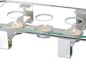 NewlineNY Chrome Plated Glass Dish Warmer, Rectangular Glass-Top 3 Holes Tea Light Votive Candle Gourmet Food Warmer