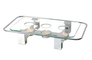 newlineny chrome plated glass dish warmer, rectangular glass-top 3 holes tea light votive candle gourmet food warmer