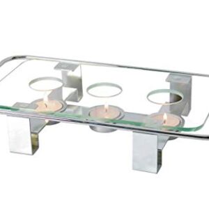 NewlineNY Chrome Plated Glass Dish Warmer, Rectangular Glass-Top 3 Holes Tea Light Votive Candle Gourmet Food Warmer