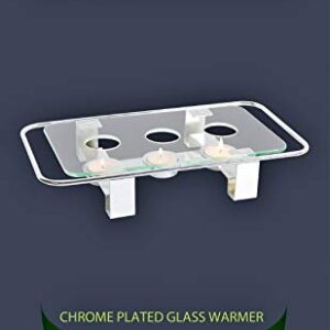 NewlineNY Chrome Plated Glass Dish Warmer, Rectangular Glass-Top 3 Holes Tea Light Votive Candle Gourmet Food Warmer