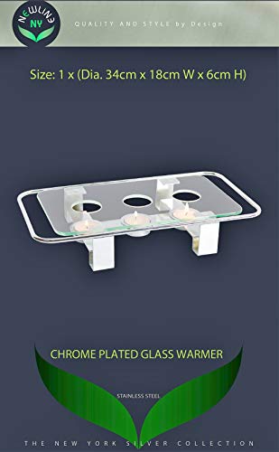 NewlineNY Chrome Plated Glass Dish Warmer, Rectangular Glass-Top 3 Holes Tea Light Votive Candle Gourmet Food Warmer