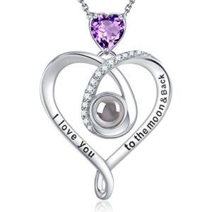 elda & co. sterling silver amethyst i love you necklace 100 languages to the moon and back jewelry sterling silver february birthstone necklace