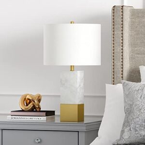 henn&hart 21.5" tall table lamp with fabric shade in marble and brass/white, lamp, desk lamp for home or office