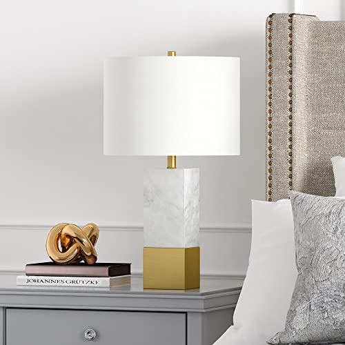 Henn&Hart 21.5" Tall Table Lamp with Fabric Shade in Marble and Brass/White, Lamp, Desk Lamp for Home or Office