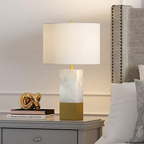 Henn&Hart 21.5" Tall Table Lamp with Fabric Shade in Marble and Brass/White, Lamp, Desk Lamp for Home or Office