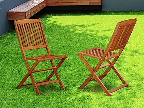 East West Furniture Cameron Foldable Patio Dining Chairs-Acacia Wood, Set of 2, Natural Oil