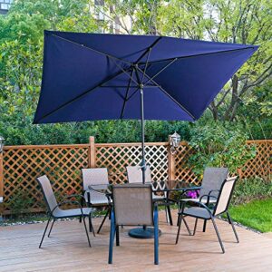 aok garden 6.5x10 ft rectangular patio umbrella outdoor market table umbrella aluminum pole with tilt and crank 6 sturdy ribs for deck lawn pool, navy blue