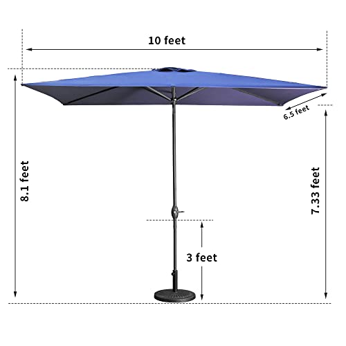 Aok Garden 6.5x10 ft Rectangular Patio Umbrella Outdoor Market Table Umbrella Aluminum Pole with Tilt and Crank 6 Sturdy Ribs for Deck Lawn Pool, Navy Blue