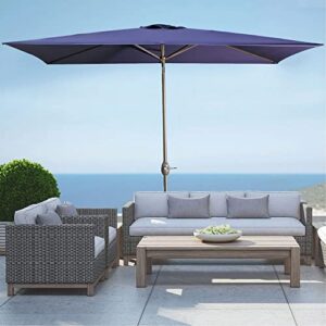 Aok Garden 6.5x10 ft Rectangular Patio Umbrella Outdoor Market Table Umbrella Aluminum Pole with Tilt and Crank 6 Sturdy Ribs for Deck Lawn Pool, Navy Blue