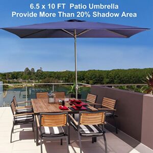 Aok Garden 6.5x10 ft Rectangular Patio Umbrella Outdoor Market Table Umbrella Aluminum Pole with Tilt and Crank 6 Sturdy Ribs for Deck Lawn Pool, Navy Blue