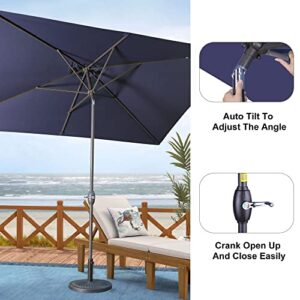 Aok Garden 6.5x10 ft Rectangular Patio Umbrella Outdoor Market Table Umbrella Aluminum Pole with Tilt and Crank 6 Sturdy Ribs for Deck Lawn Pool, Navy Blue