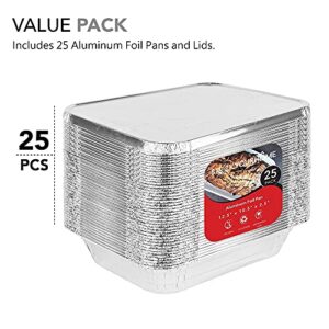 Foil Pans with Lids - 9x13 Aluminum Pans with Covers - 25 Foil Pans and 25 Foil Lids - Disposable Food Containers Great for Baking, Cooking, Heating, Storing, Prepping Food