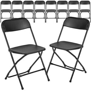 emma + oliver set of 10 black stackable folding plastic chairs - 650 lb weight capacity