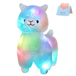 bstaofy 13.5'' light up alpaca stuffed animals led white llama soft plush toy with colorful night lights glow bedtime pal gift for toddler kids on birthday holiday