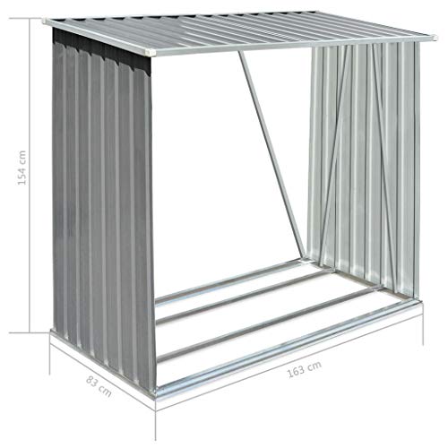 vidaXL Grey Galvanised Steel Wooden Storage Shed Garden Patio Log Holder