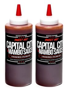 capital city mambo sauce - sweet hot recipe | washington dc wing sauces | perfect condiment topping for wings, chicken, pork, beef, seafood, burgers, rice or noodles | 12 oz bottles (2 pack)