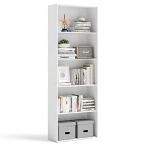 tangkula 5-shelf bookcase, 23.5''l x 9.5''w x 67''h, multi-functional wood storage display open bookshelf for home office (white)