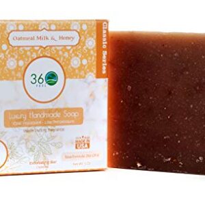 360Feel Oatmeal Milk & Castile Handmade Soap Bar - Warm inviting fragrance - exfoliant - Essential Oil Natural Soaps- Great as Anniversary Wedding Gifts Christmas stocking stuffer Honey, Brown, 5 Oz