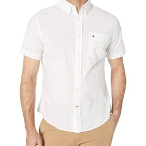 Tommy Hilfiger Men's Short Sleeve Button Down Shirt in Custom Fit, Bright White, Medium