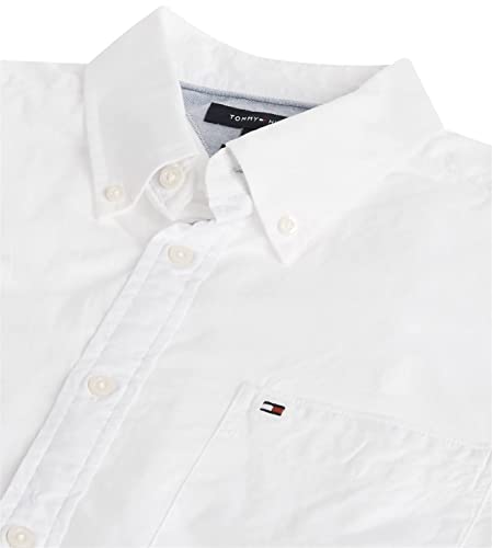 Tommy Hilfiger Men's Short Sleeve Button Down Shirt in Custom Fit, Bright White, Medium