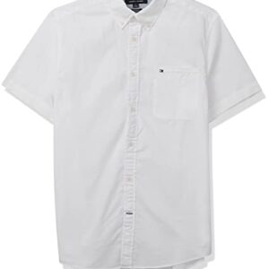 Tommy Hilfiger Men's Short Sleeve Button Down Shirt in Custom Fit, Bright White, Medium