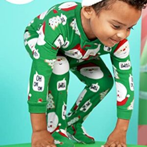 Simple Joys by Carter's Toddler Boys' Holiday Loose-Fit Flame Resistant Fleece Footed Pajamas, Pack of 2, Green Santa/Grey Heather Reindeer, 4T