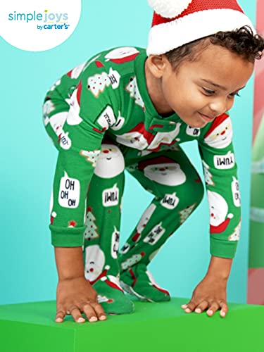 Simple Joys by Carter's Toddler Boys' Holiday Loose-Fit Flame Resistant Fleece Footed Pajamas, Pack of 2, Green Santa/Grey Heather Reindeer, 4T