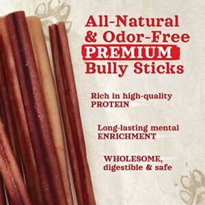 Natural Farm Odor-Free Bully Sticks (6 Inch, 15 Pack), Single Ingredient: 100% Beef Chews, Grass-Fed, Non-GMO, Grain-Free, Fully Digestible Treats for Puppies, Small or Senior Dog