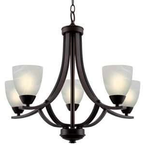 kira home weston 24" contemporary 5-light large chandelier + alabaster glass shades, adjustable chain, oil rubbed bronze finish