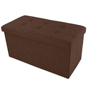 lavish home large folding storage bench ottoman – tufted cube organizer furniture with removable bin for home, bedroom, living room (brown),