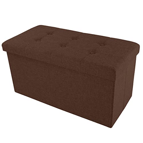 Lavish Home Large Folding Storage Bench Ottoman – Tufted Cube Organizer Furniture with Removable Bin for Home, Bedroom, Living Room (Brown),