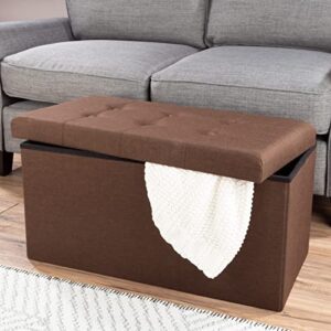 Lavish Home Large Folding Storage Bench Ottoman – Tufted Cube Organizer Furniture with Removable Bin for Home, Bedroom, Living Room (Brown),