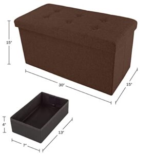 Lavish Home Large Folding Storage Bench Ottoman – Tufted Cube Organizer Furniture with Removable Bin for Home, Bedroom, Living Room (Brown),