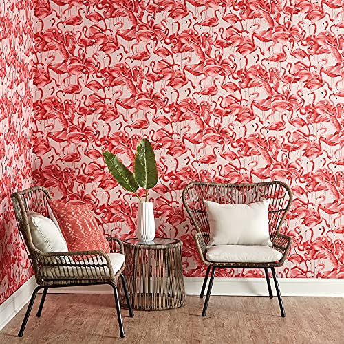 Tempaper Cheeky Pink Flamingo Removable Peel and Stick Wallpaper, 20.5 in X 16.5 ft, Made in the USA