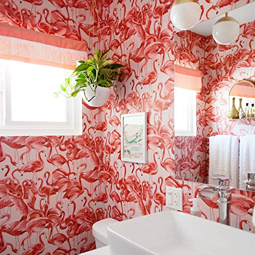 Tempaper Cheeky Pink Flamingo Removable Peel and Stick Wallpaper, 20.5 in X 16.5 ft, Made in the USA