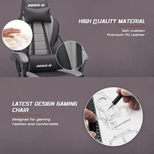 BOSSIN Gaming Chair with Massage, Ergonomic Heavy Duty Design, Gamer Chair with Footrest and Lumbar Support, Large Size Cushion High Back Office Chair, Big and Tall Gaming Computer Chair for Kids