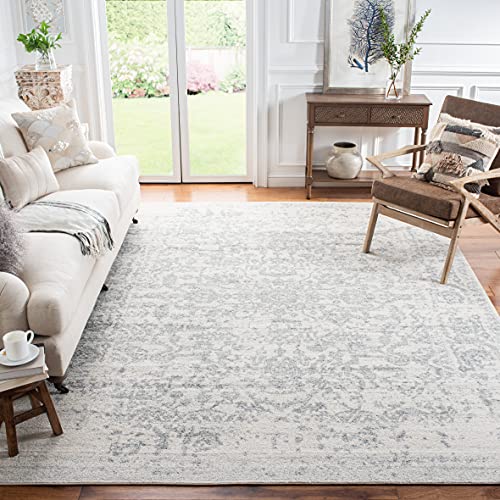 SAFAVIEH Madison Collection Area Rug - 10' x 14', Silver & Ivory, Snowflake Medallion Distressed Design, Non-Shedding & Easy Care, Ideal for High Traffic Areas in Living Room, Bedroom (MAD603G)